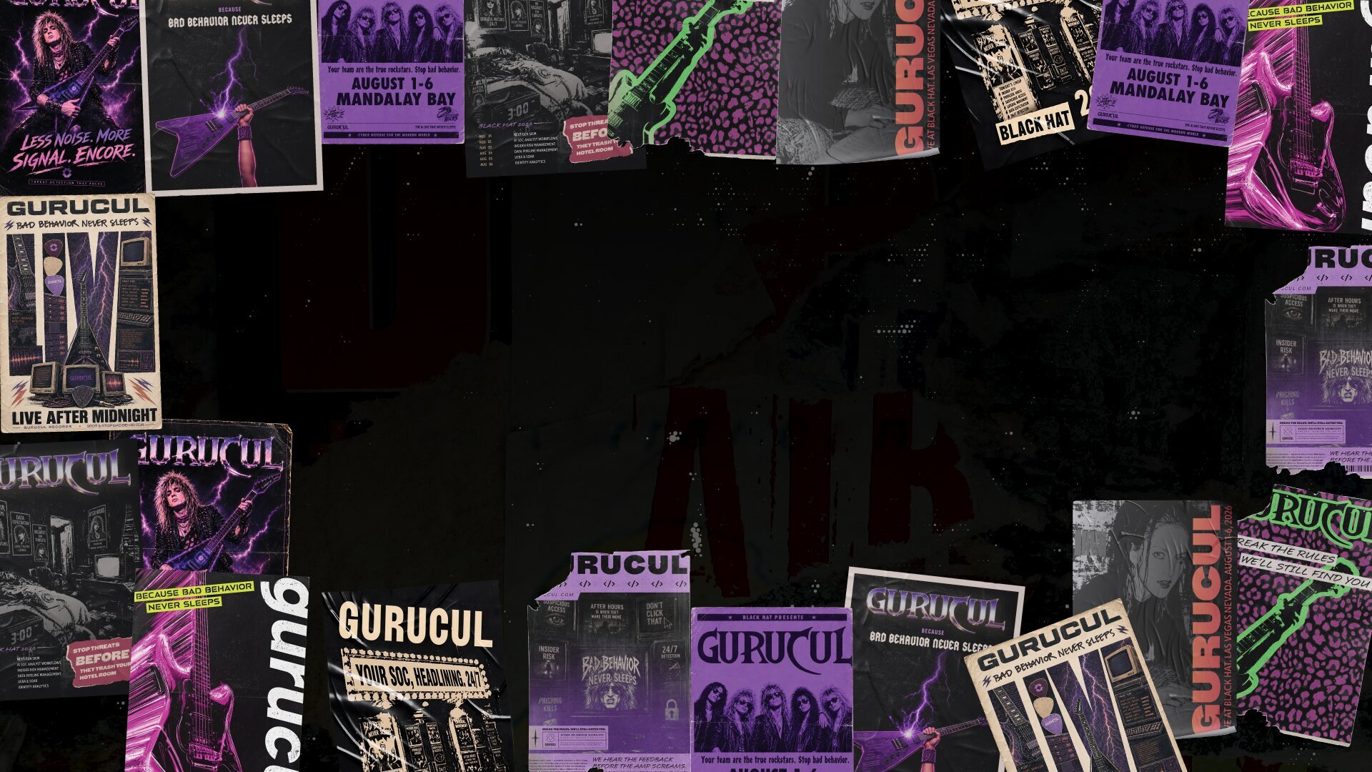 A wall of Gurucul gig posters